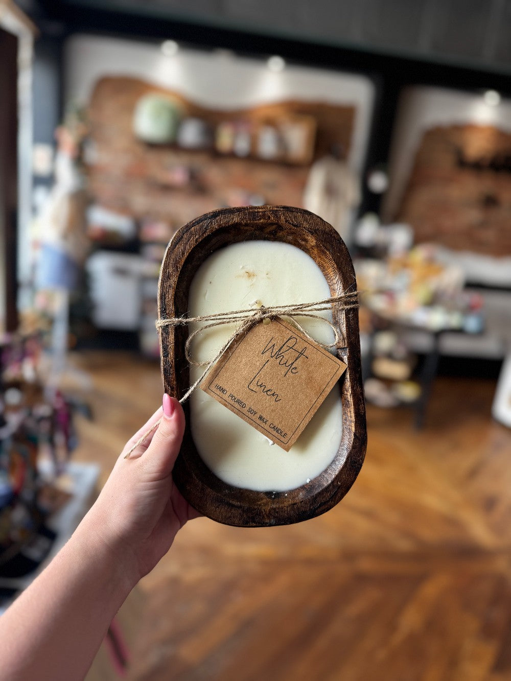 3 Wick Brown Bowl White Linen|1489