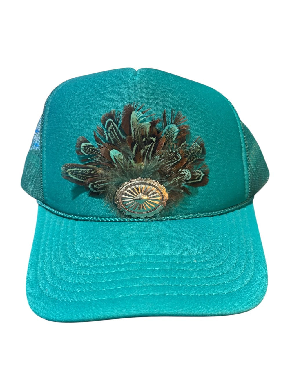 Green Feather Trucker Hat|1738
