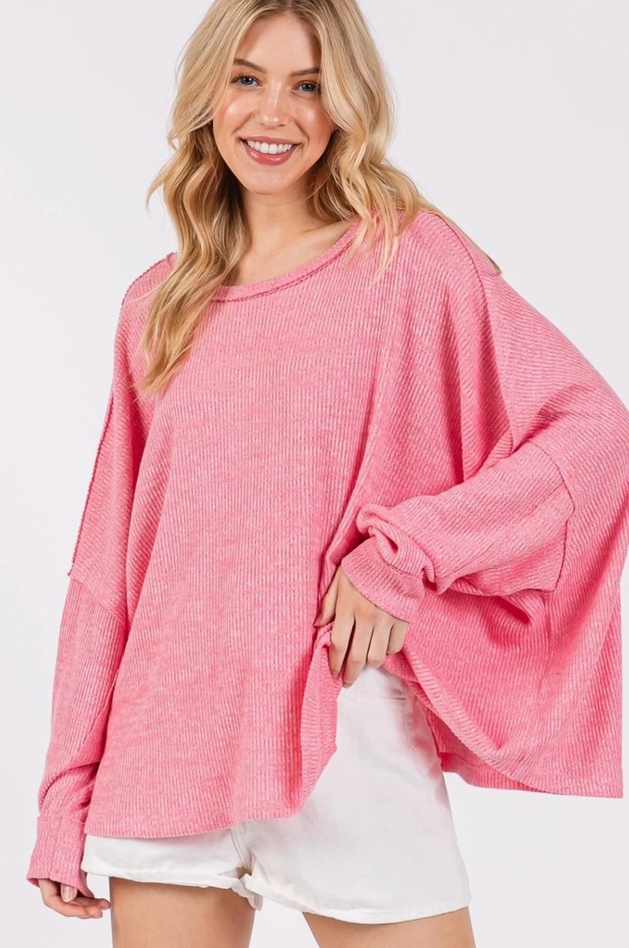 Long Sleeve Solid Top Candy Pink|1397