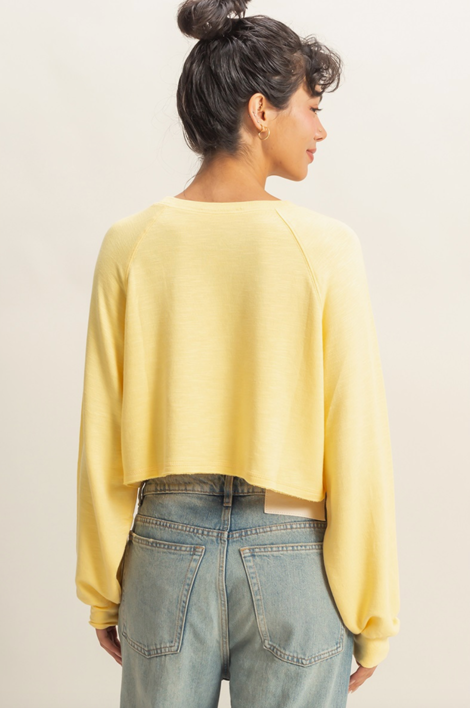 Long Sleeve Round Neck Top | Butter Yellow|821