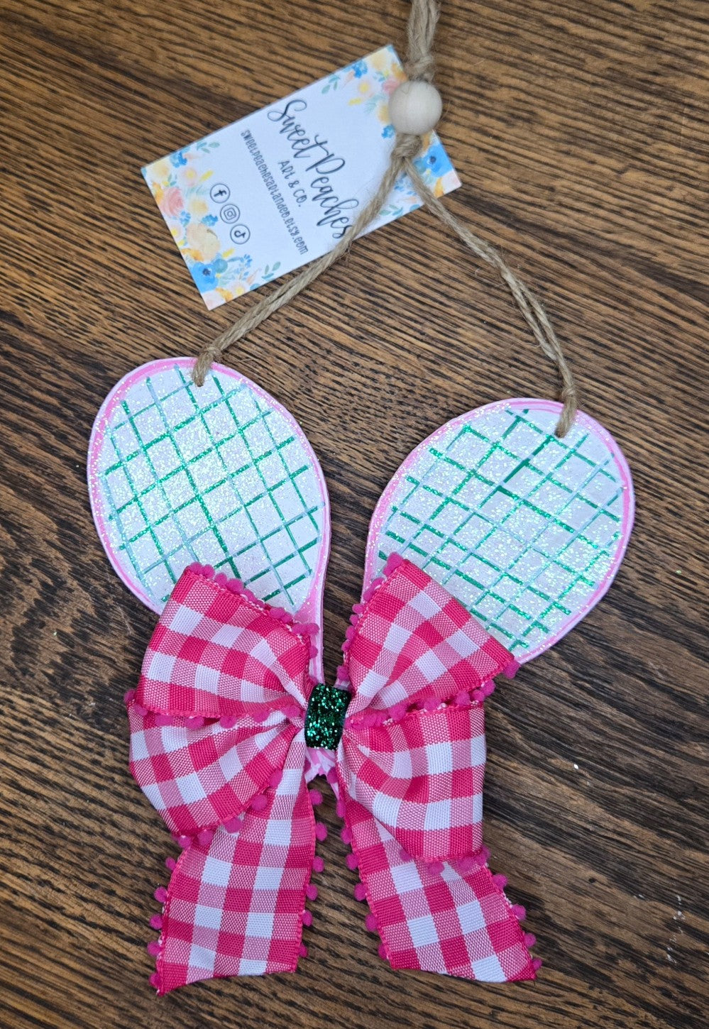 Pink and Green Tennis Racket Ornament|1434