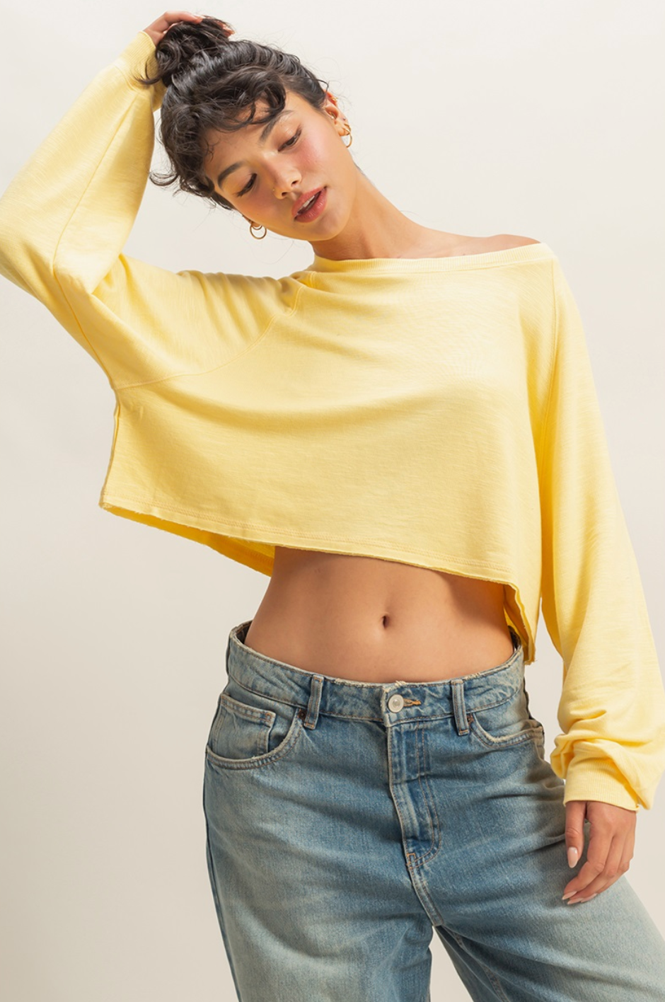 Long Sleeve Round Neck Top | Butter Yellow|822