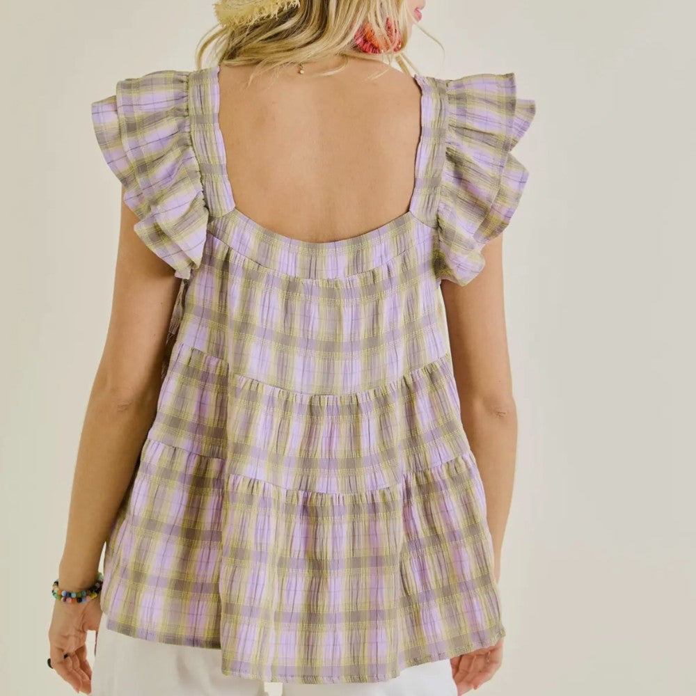 Lavender Ruffle Sleeve Babydoll Tunic Top|505