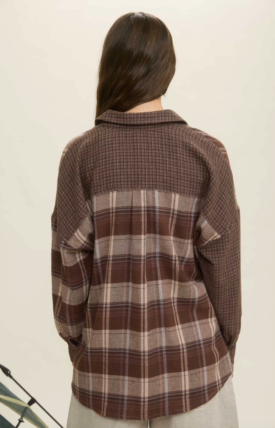 Colorblock Plaid Long Sleeve Button Down Shirt|1517