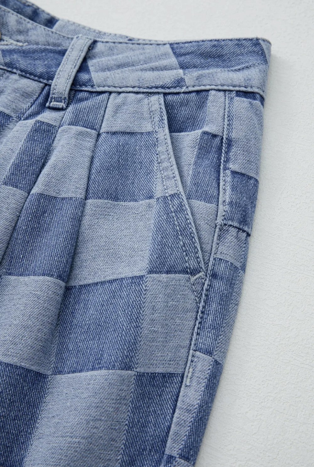 Checkered Denim Wide Leg Jeans|479