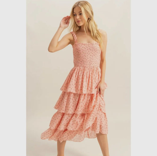 Ditsy Floral Print Smocked Tiered Dress|516
