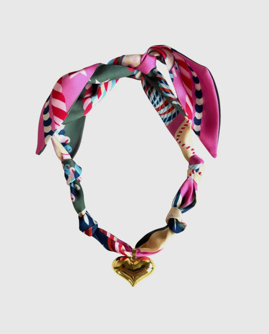 Capri Scarf Necklace with puffy heart pendant|557