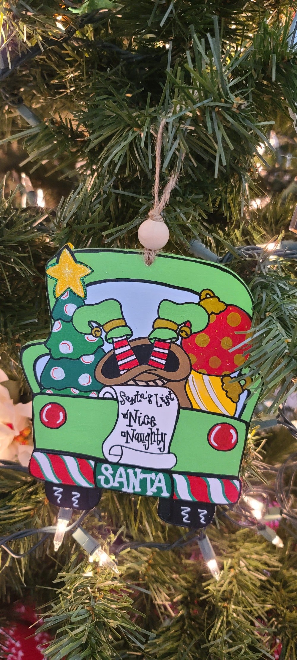 Santa Truck Ornament, Green|1436