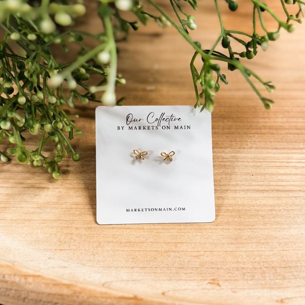 Mini Cubic Zirconia Bow Stud Earrings | Gold Dipped|1728