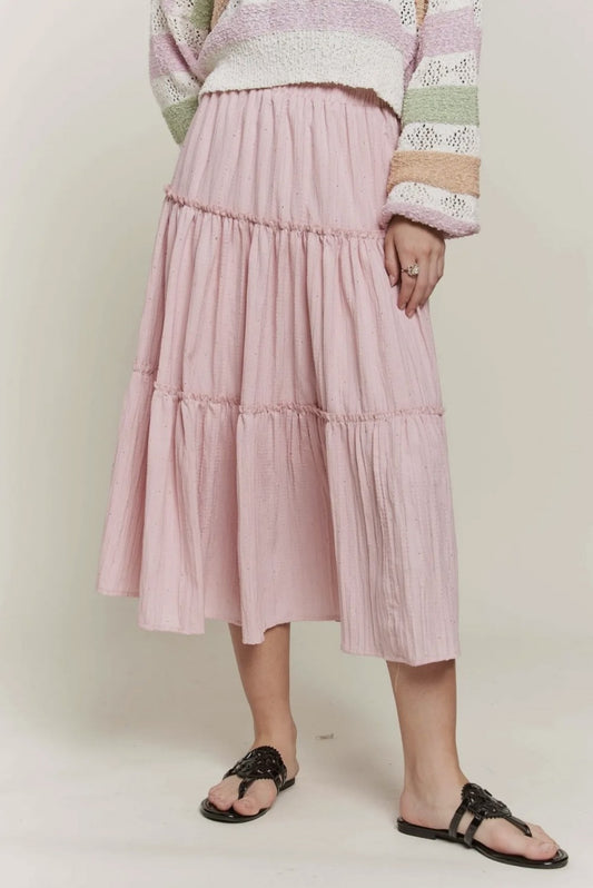 Pink Rhinestone Accent Tiered Skirt|482