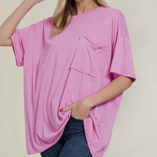 Oversized Front Pocket Raw Edge Boyfriend Tee|484