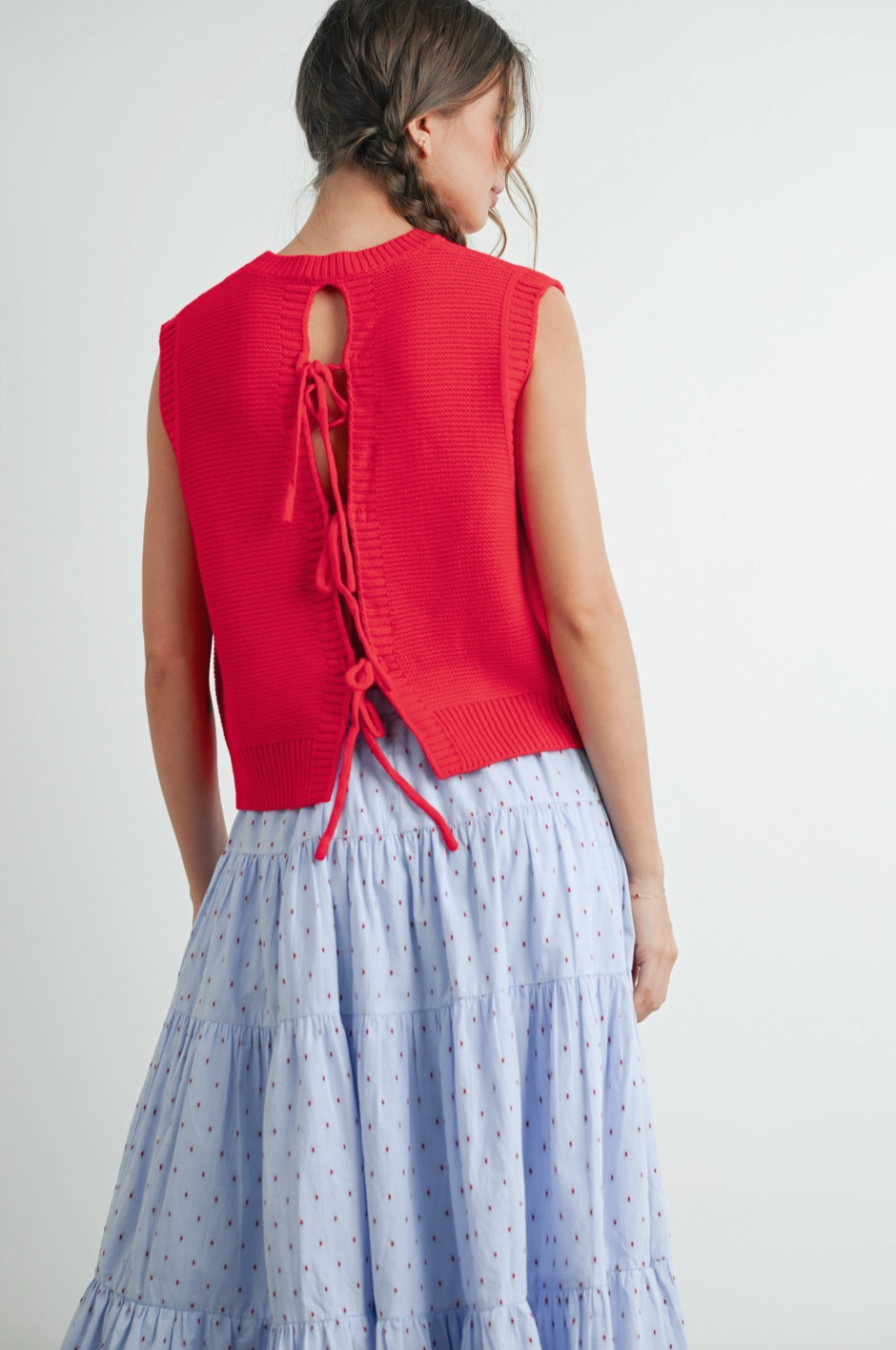 Red Tie Back Knitted Top|807