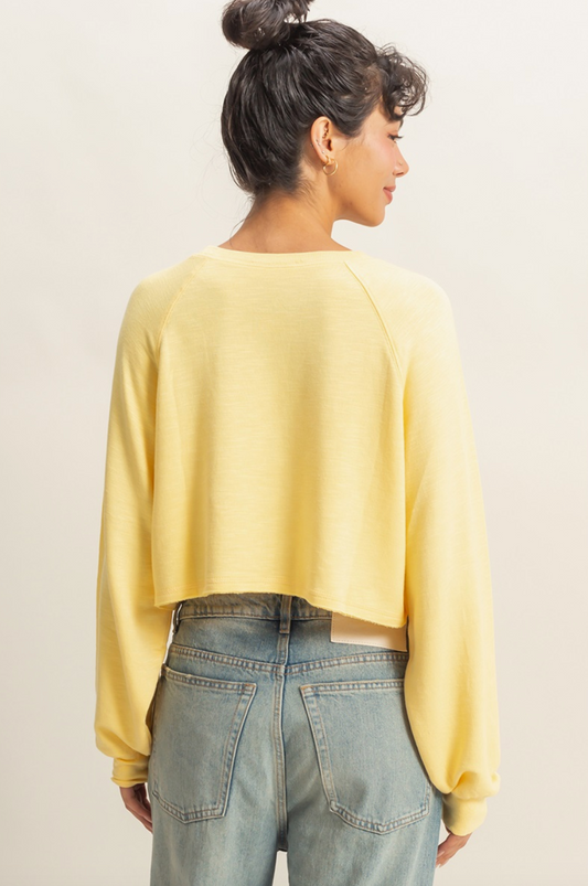 Long Sleeve Round Neck Top | Butter Yellow|821