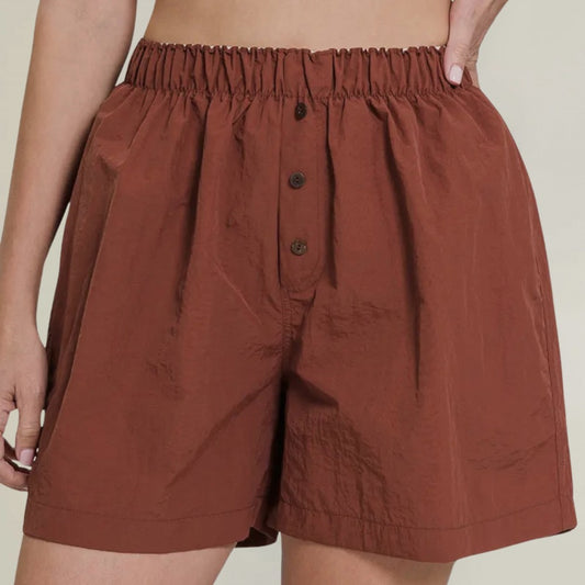 Elastic Waist Windbreaker Front Button Shorts|488