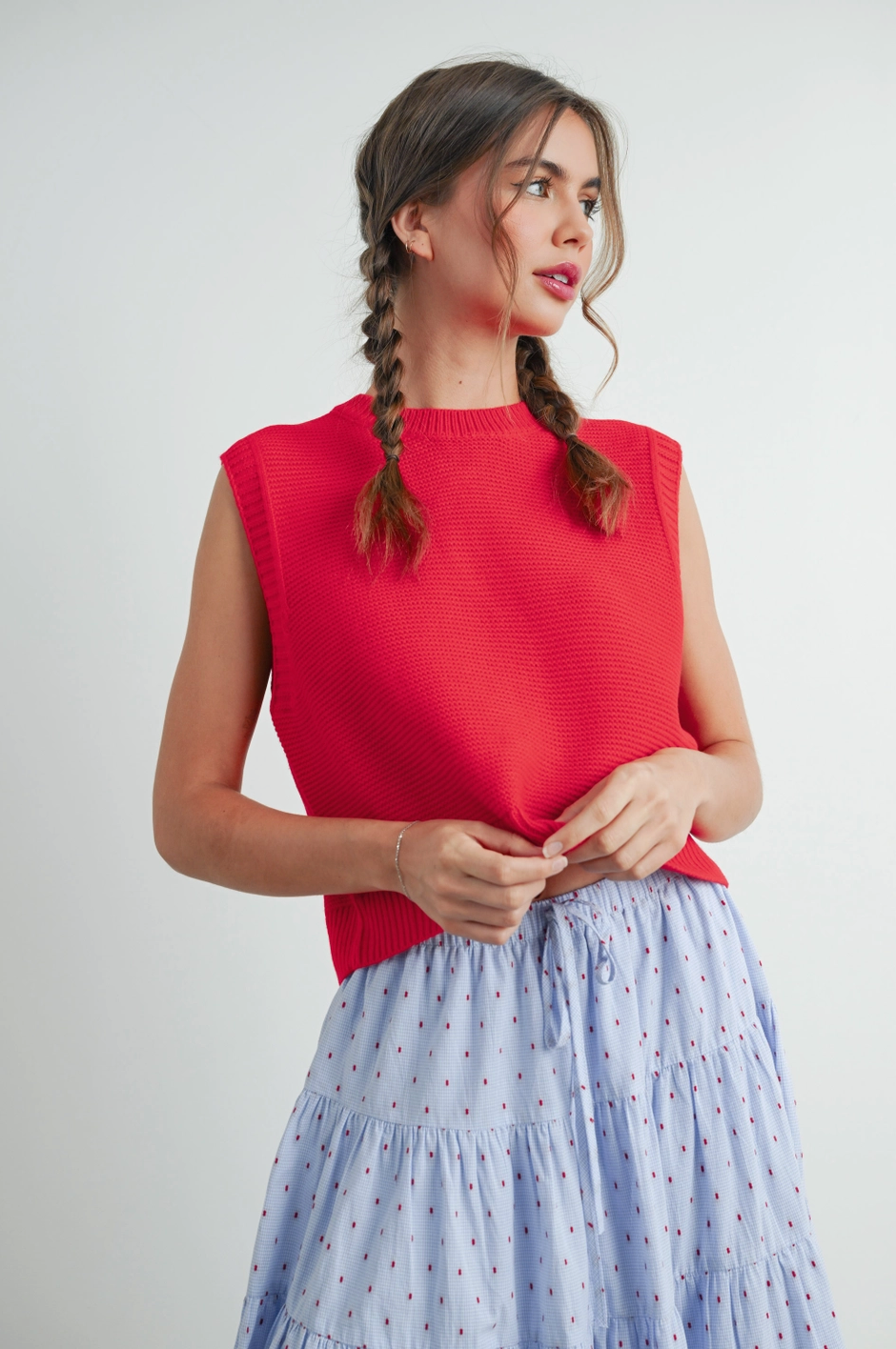 Red Tie Back Knitted Top|806