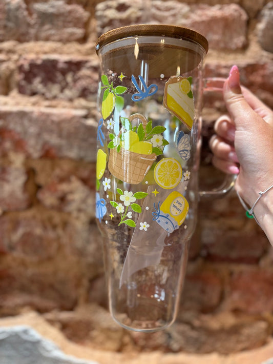 Cottage Core Lemons 40oz Glass Can Cup|1573