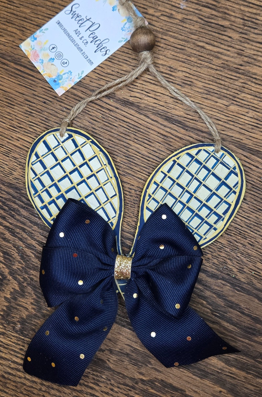 Blue and Gold Tennis Racket Ornament|1433