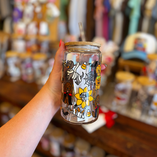 Halloween Puppies 16oz Glass Can Cup|1649