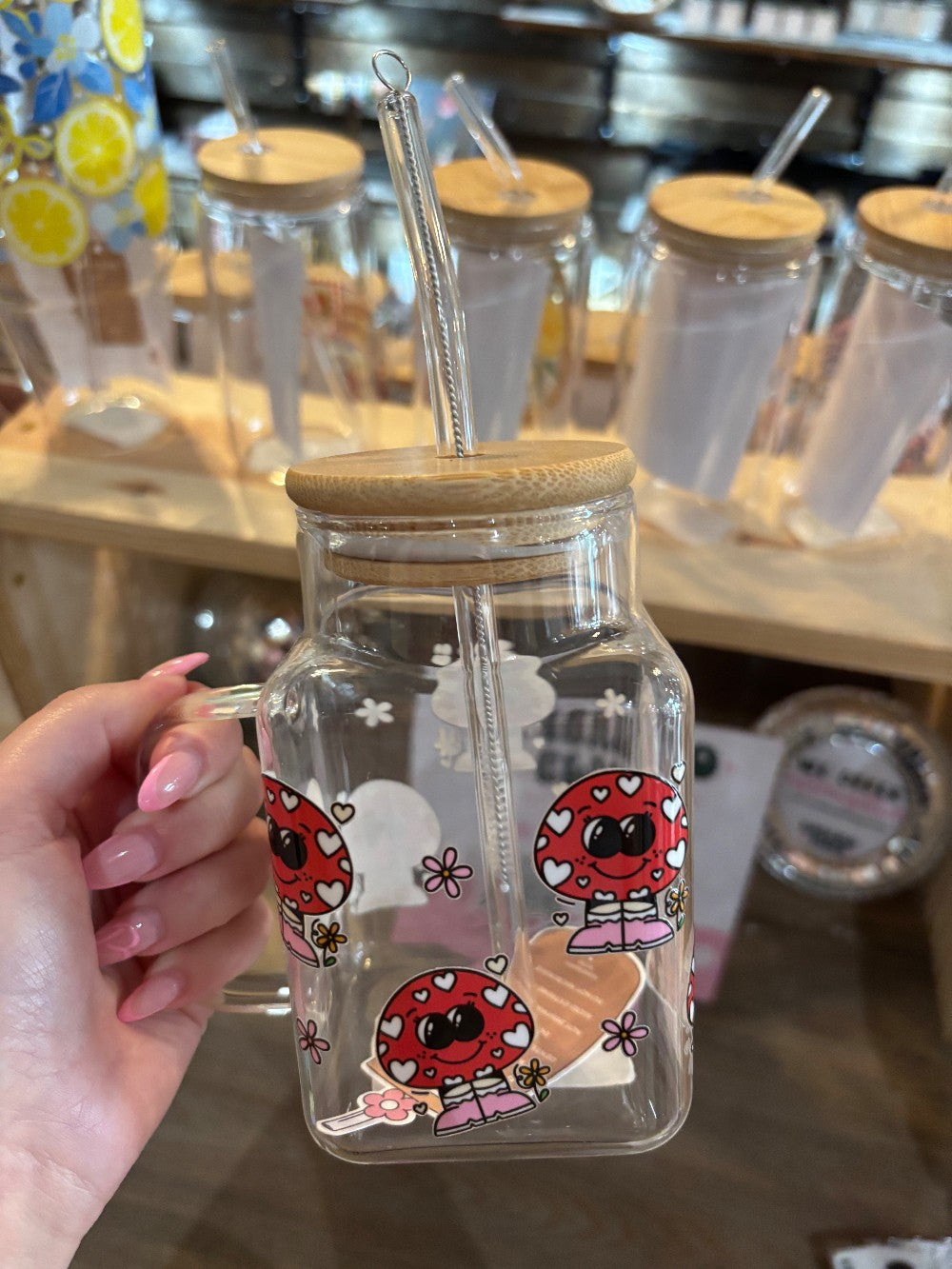 Lovey Mushie Glass Cup w/ Handle|1581