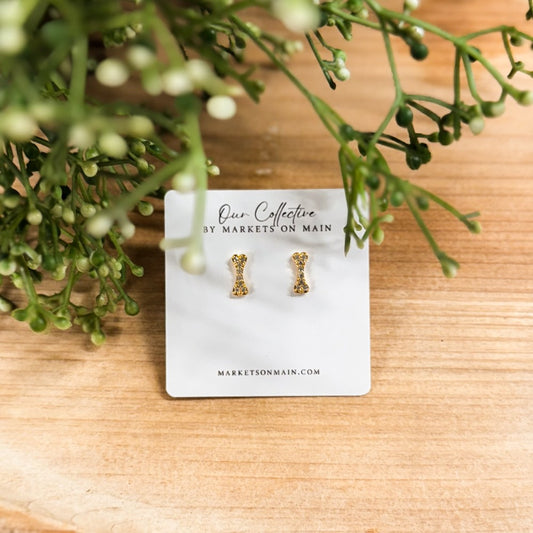 Mini Pave Bone Stud Earrings|1730