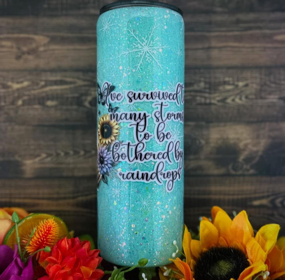 20 oz Tattoo Woman I Survived too many storms to be bothered by the raindrops tumbler|284