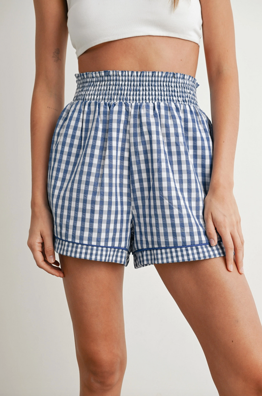 Blue Garterized Gingham Shorts|802