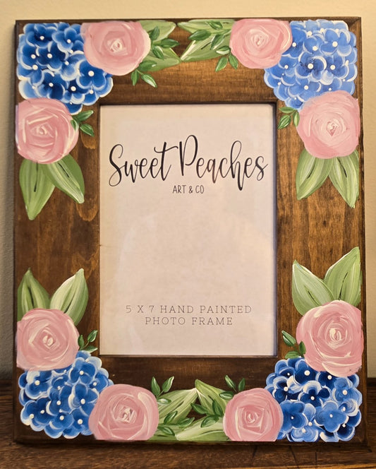 Blue Hydrangea and Vintage Rose Roses 5x7 Photo Frame|1661