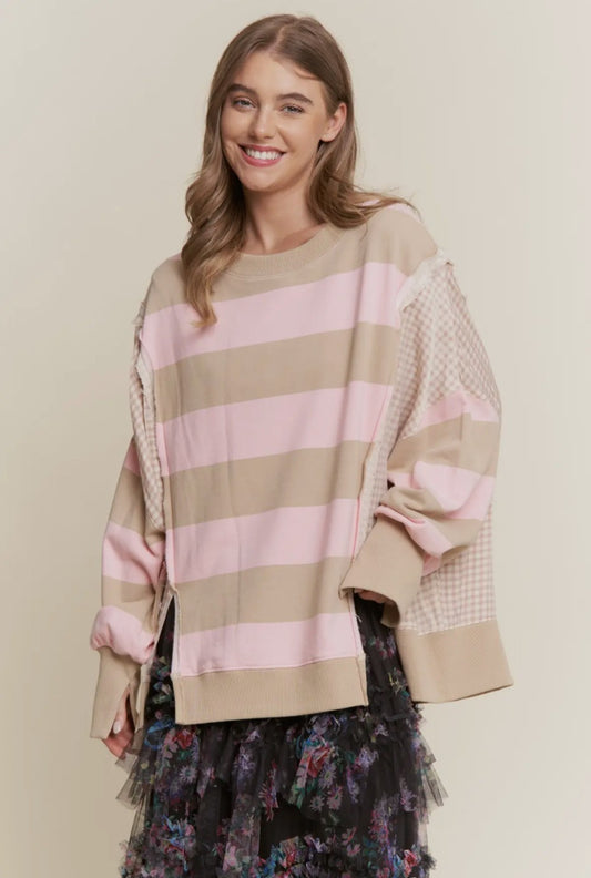 Gingham & Striped Knit Sweater Top | Strawberry Shortcake|1846