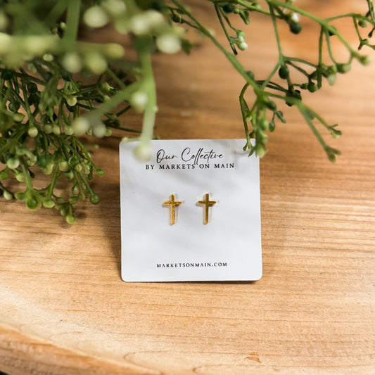 Mini Cross Stud Earrings | Gold Dipped|1727