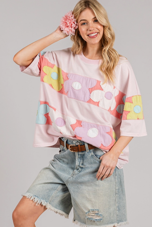 Pastel Floral Patchwork Oversized Tee|650