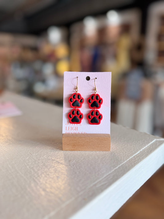 Red and Black Paw Print Dangles