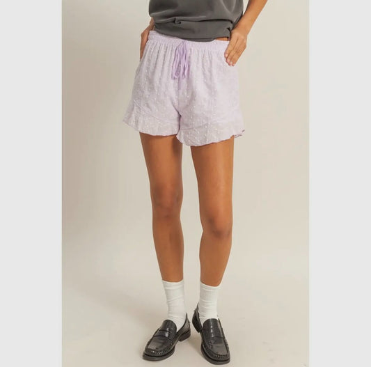 Eyelet Ruffle Hem Shorts | Lavender|510