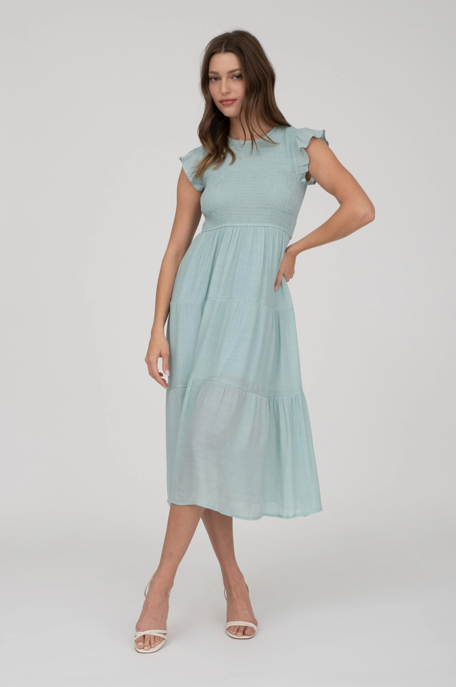 Smocked Tiered Midi Dress|1404