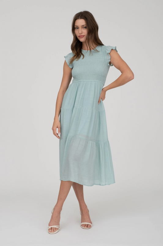 Smocked Tiered Midi Dress|1404