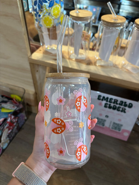 Spring Lady Bugs Glass Can Cup|1583
