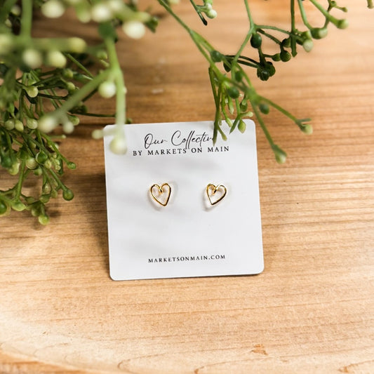 Wire Heart Stud Earrings | Gold Dipped|1729