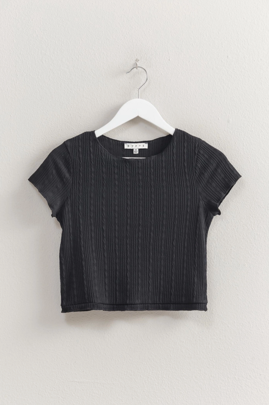 Textured Short Sleeve Lettuce Trim Top|818